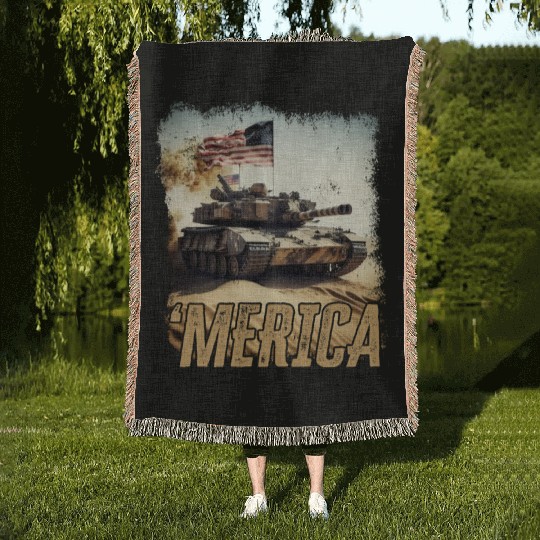 Patriotic Tank War Veteran US Army Patriot US Flag Woven Blankets