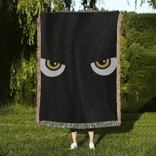 Black Cat Yellow Eyes | Halloween Cat Lovers Gift Woven Blankets