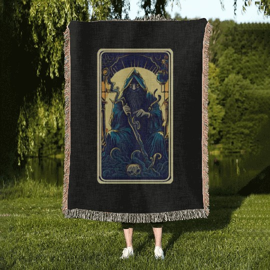 Dark Tarot Card Woven Blankets: Mystical Astrology