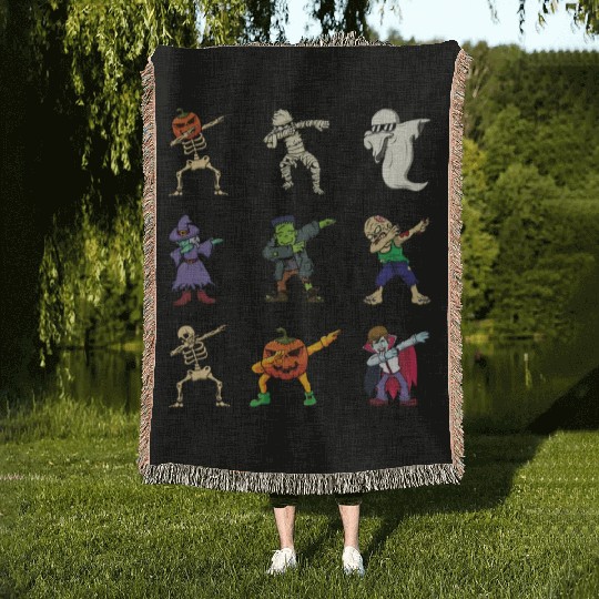 Dabbing Halloween Monsters Lazy Creepy Halloween Woven Blankets