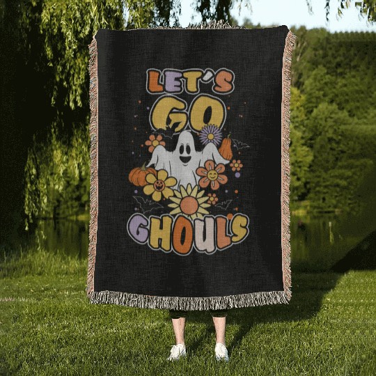 Retro Vintage Ghost Hippie Creepy Halloween Woven Blankets