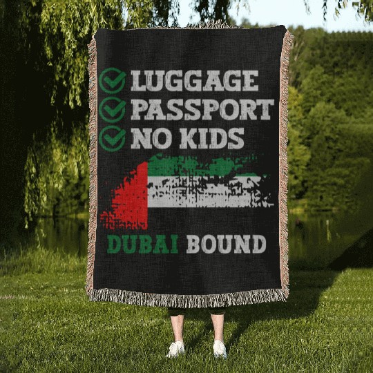 Luggage Passport No Kids Dubai Bound Vacation Woven Blankets
