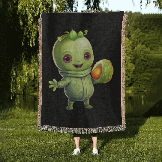 Green Alien Meets Avocado: Healthy Extraterrestria Woven Blankets