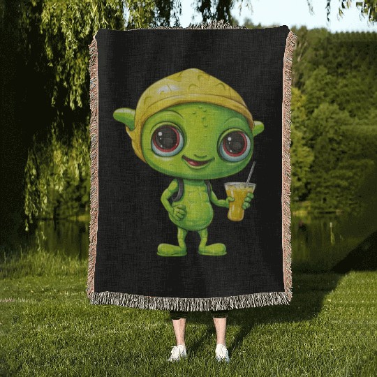 Refreshing Alien Lemonade: Green & Yellow Blend Woven Blankets