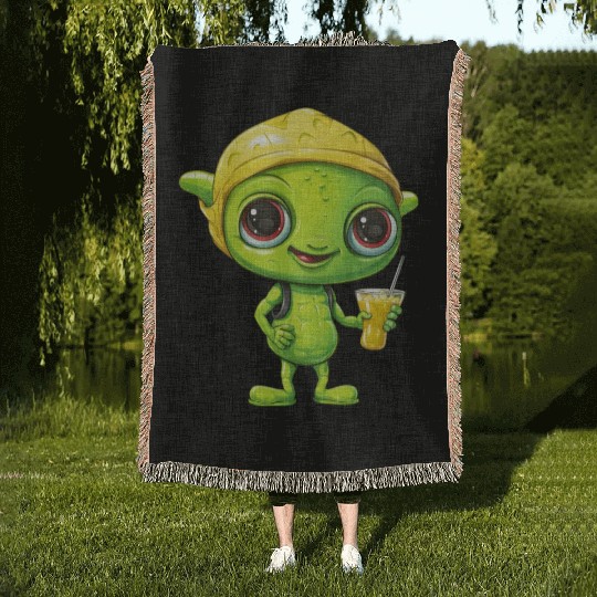 Refreshing Alien Lemonade: Green & Yellow Blend Woven Blankets