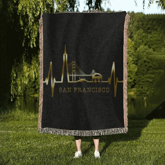 San Francisco Skyline Heartbeat California Lover Woven Blankets