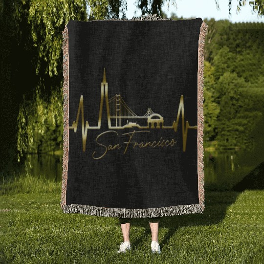 San Francisco Skyline Heartbeat California Lover Woven Blankets