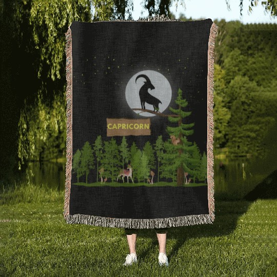 Zodiac Sign Capricorn Astrology Wild Forest Woven Blankets