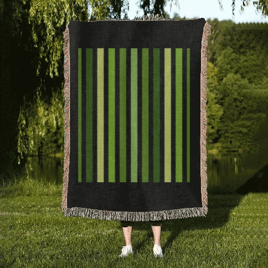 Green And White Vertical Striped Woven Blankets