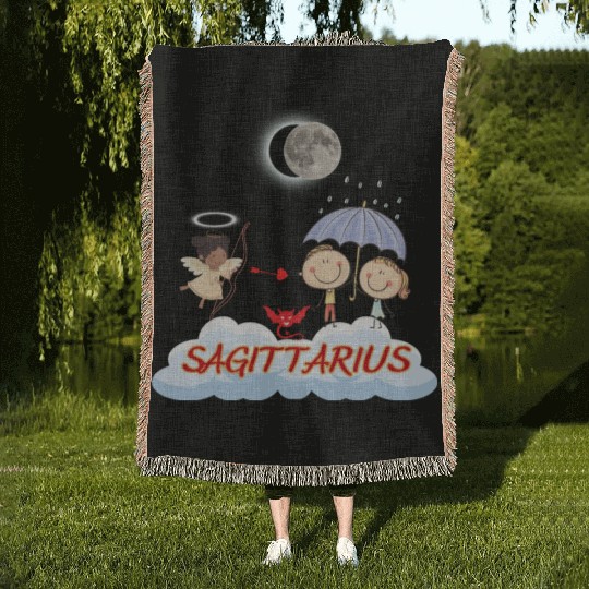 Zodiac Sign Sagittarius Astrology Angel & Bow Woven Blankets
