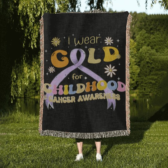 I Wear Gold For Childhood Cancer Awareness Woven Blankets