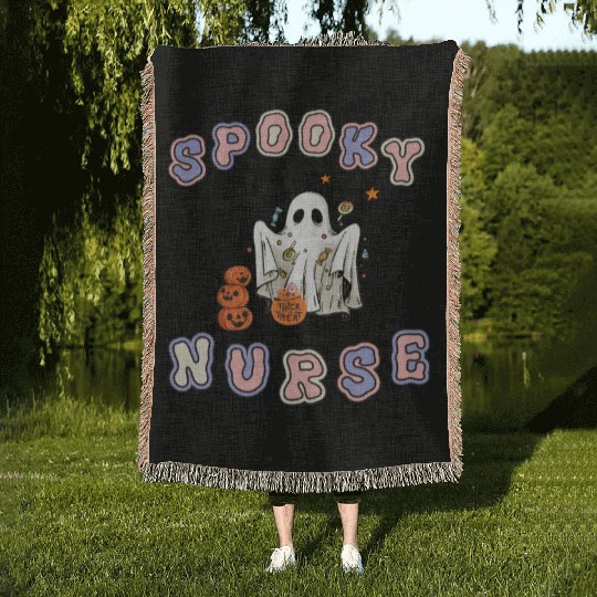 Spooky nurse Halloween design Woven Blankets