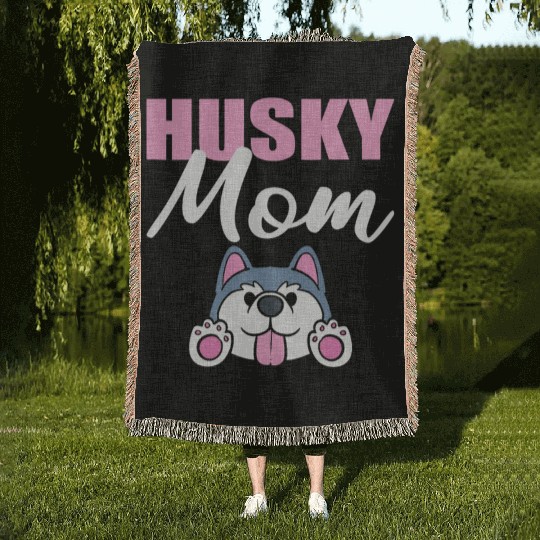 Husky Mom Dog Sitter Woven Blankets