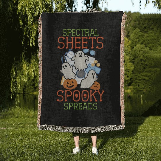 Spectral Sheets Spooky Spreads Scary Halloween Woven Blankets