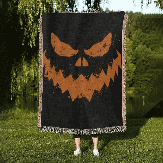 Cool Pumpkin Head Face Lazy Halloween Pumpkin Woven Blankets