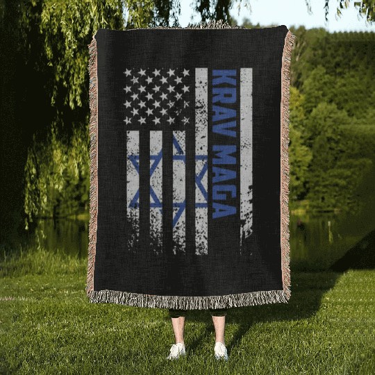 Krav Maga American USA Israel Flag Woven Blankets