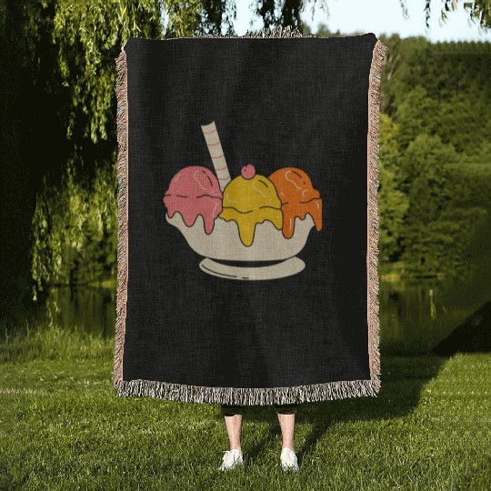 Ice cream makes me happy Woven Blankets