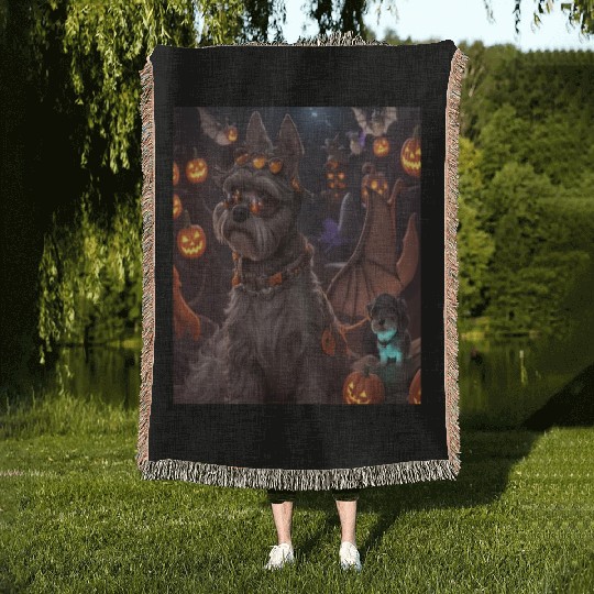 Schnauzer Hallooween Spooktacular Woven Blankets