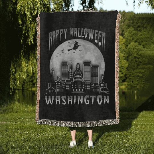 Happy Halloween Washington DC Woven Blankets