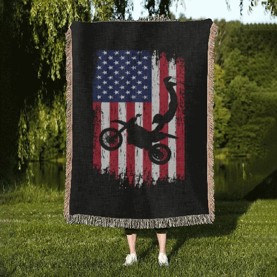 Supercross Freestyle Motocross American Flag Woven Blankets