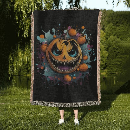 Bad Pumpkin Creppy Halloween Woven Blankets