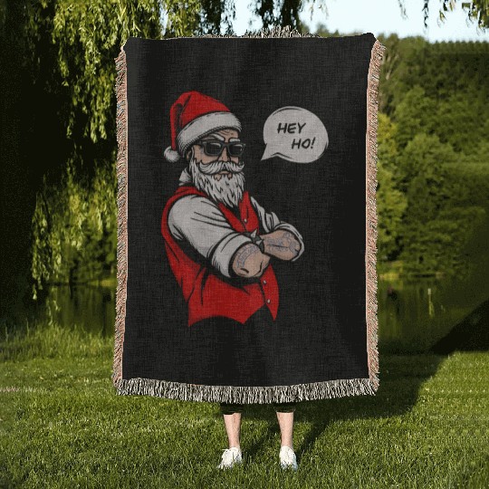 Naughty Santa Hey Ho Christmas Xmas Holiday Woven Blankets