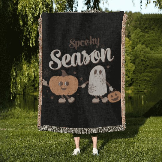 Spooky Season Ghost Pumpkin Friends Woven Blankets