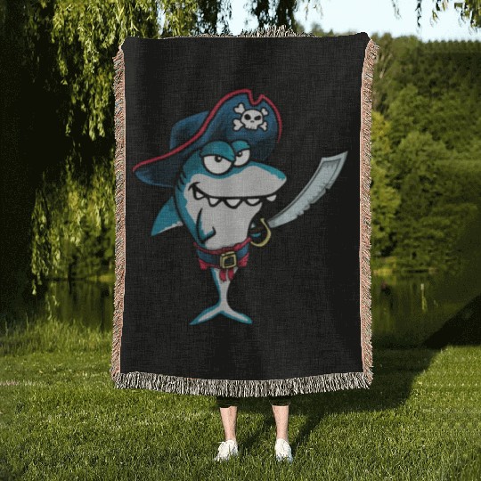 Funny Evil Smiling Pirate Shark Captain of the Sea Woven Blankets