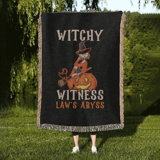 Witchy Witness Law's Abyss Scary Lawyer Halloween Woven Blankets
