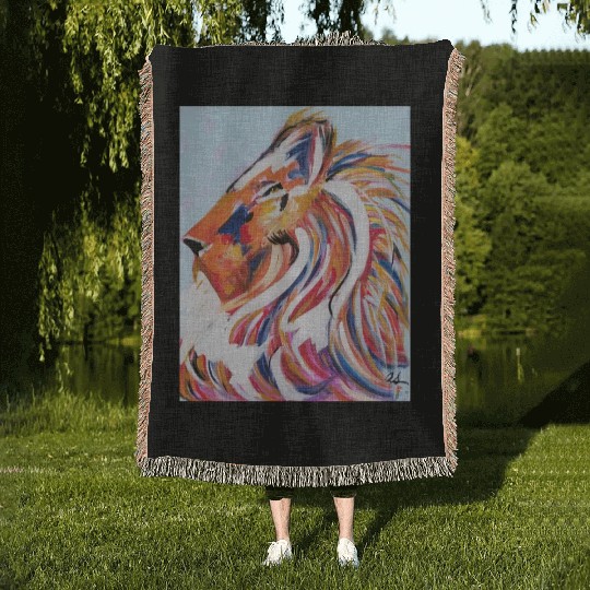Painted Lion Woven Blankets
