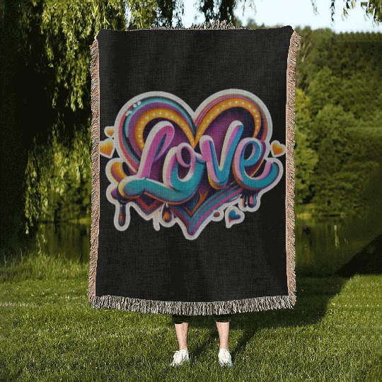 love heart colorful Woven Blankets