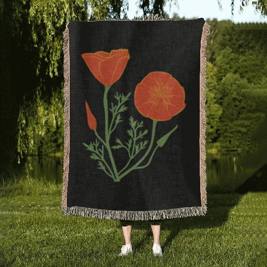 California Poppies on Clear Background Woven Blankets