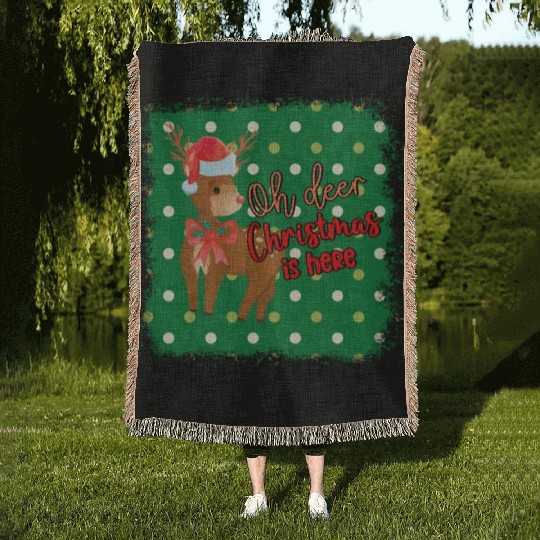 Oh Deer Christmas Is Here Festival Xmas Holiday Woven Blankets