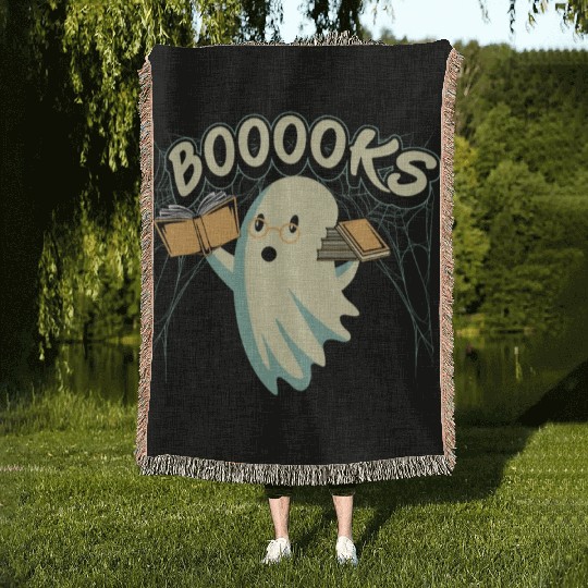 Ghost With Books Booooks Woven Blankets