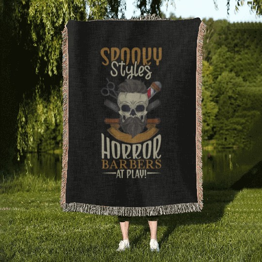 Horror Barber Spooky Hairdresser Hairstylist Hair Woven Blankets