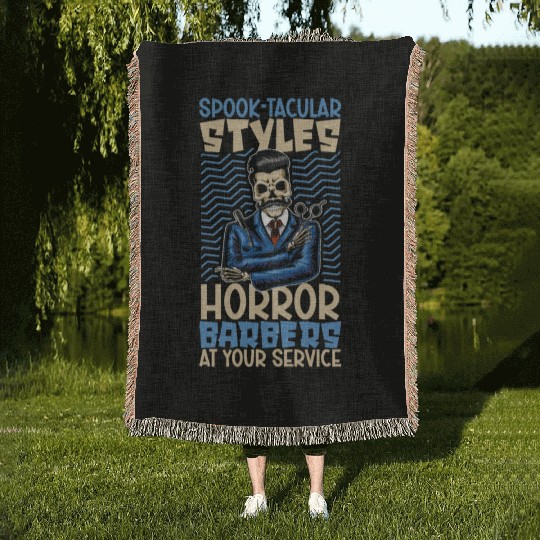 Horror Barber Spooky Hairdresser Hairstylist Hair Woven Blankets