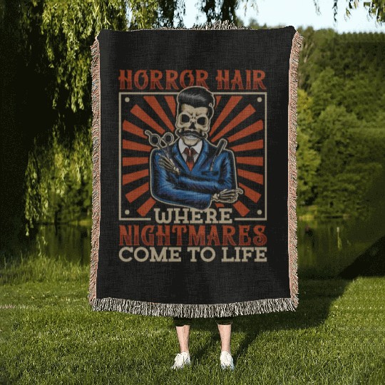 Horror Barber Spooky Hairdresser Hairstylist Hair Woven Blankets