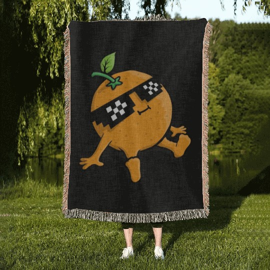 Cool Relaxing Orange Fruit Pixel Sunglasses Face Woven Blankets