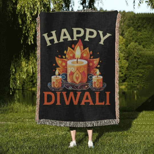 Happy Diwali Diwali Festival Indian Hindu Hinduism Woven Blankets