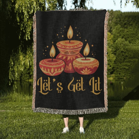 Happy Diwali Diwali Festival Indian Hindu Hinduism Woven Blankets