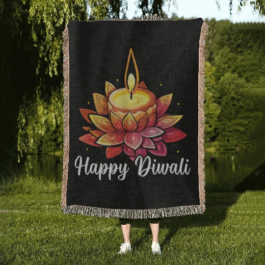 Happy Diwali Diwali Festival Indian Hindu Hinduism Woven Blankets