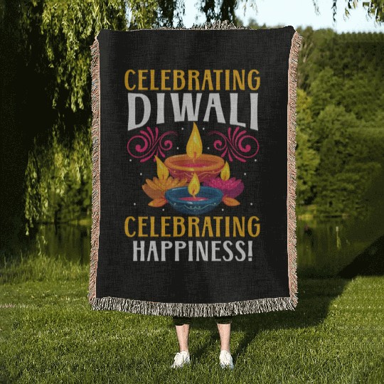 Happy Diwali Diwali Festival Indian Hindu Hinduism Woven Blankets
