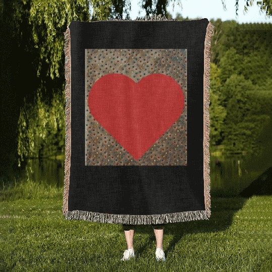 Romantic Red Love Heart on Brown Dotted Background Woven Blankets