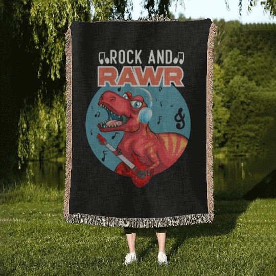 Rock & Rawr Vintage Dinosaur T-Rex Music Japanese Woven Blankets