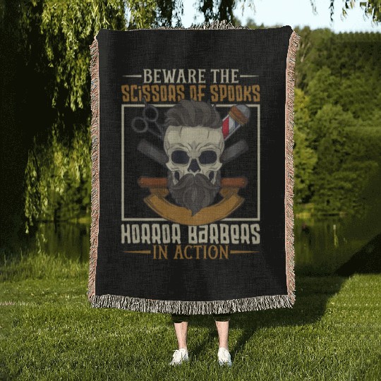Horror Barber Spooky Hairdresser Hairstylist Hair Woven Blankets