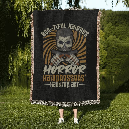 Horror Barber Spooky Hairdresser Hairstylist Hair Woven Blankets