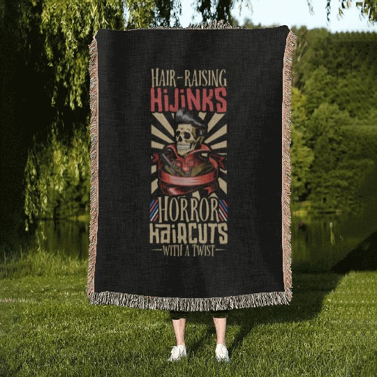 Horror Barber Spooky Hairdresser Hairstylist Hair Woven Blankets