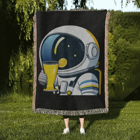 astronaut drinks lemon tea Woven Blankets