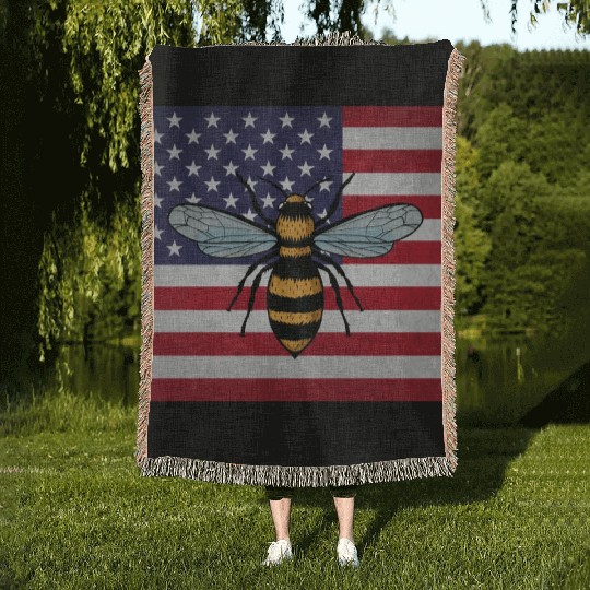 Beekeeper Beekeeping Us Flag Woven Blankets