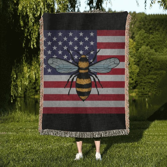 Beekeeper Beekeeping Us Flag Woven Blankets